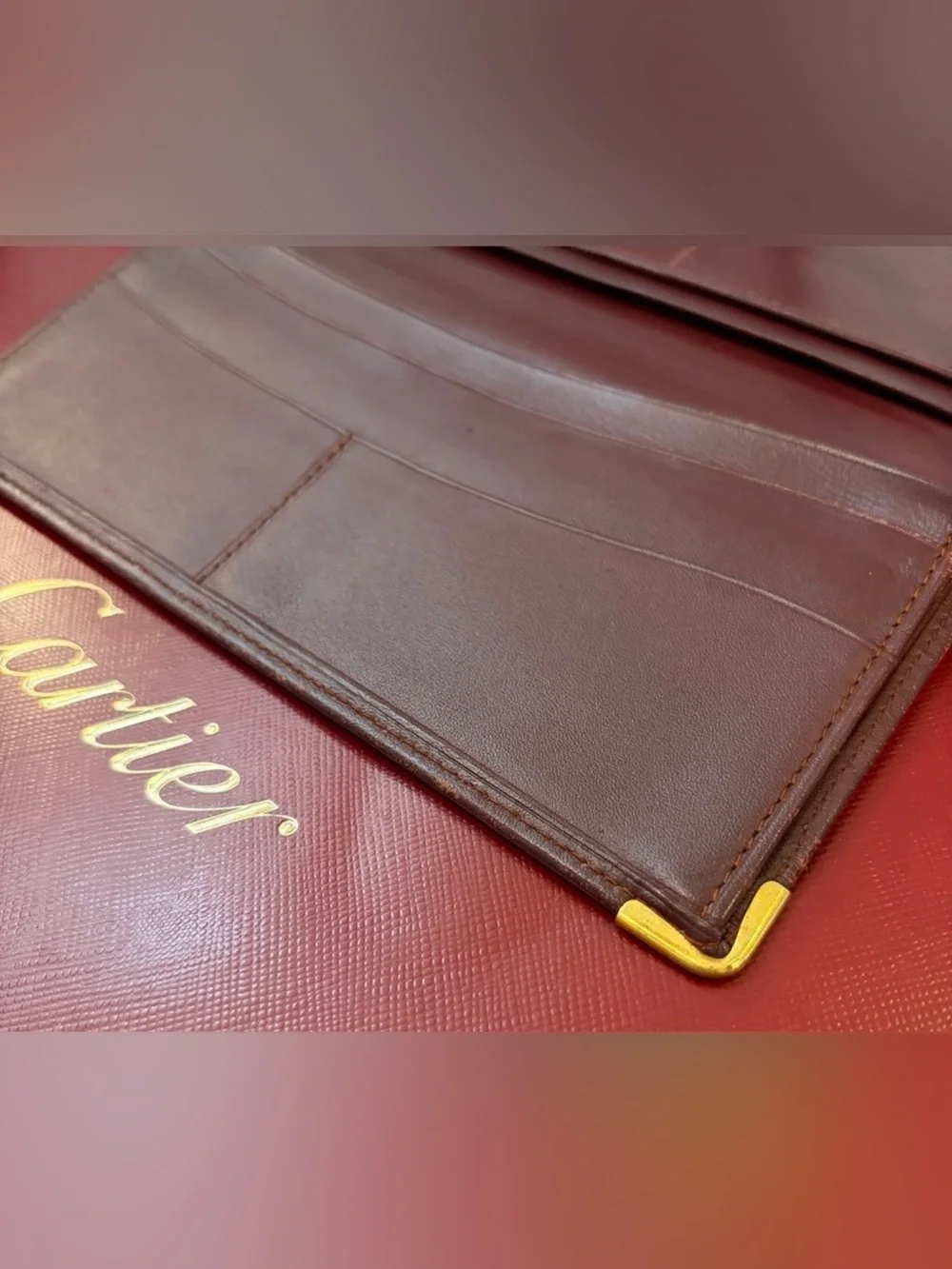 VTG.. CARTIER MUST De CARTIER BORDEAUX CALFSKIN LEATHER LONG WALLET
